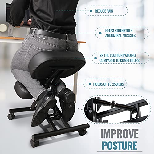 Ergonomic Kneeling Chair Home Office Chairs Thick Cushion Pad Flexible Seating Rolling Adjustable Work Desk Stool Improve Posture Now & Neck Pain - Comfortable Knees And Straight Back #TOP1
