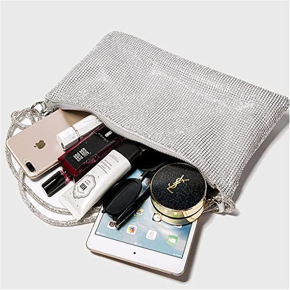 Image of Rhinestone Purse for Women Evening Clutch Hobo Sparkly Silver Handbags Glitter Bag for Wedding Prom and Party