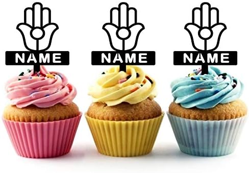 InnovedesireInnovedesire Personalized Name Kappu palm of hand Natib Qadish Silhouette Party Wedding Birthday Acrylic Cupcake Toppers Decor 10 pcs