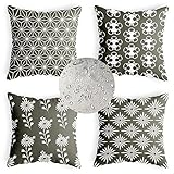 Funda de Cojín Impermeable 30x30cm Subsuelo japonés Decorativas Funda de Almohada Exterior Lino Gris Impermeable Transpirable Cuadrado Cojines Sofa Juego de 4, para Jardín/Sala/Interior/Silla SA-183