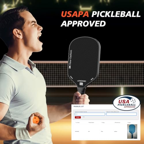 JUNDKSO Pickleball Paddles, 3K Raw Carbon Fiber Surface (CFS) High Grit & Spin USA Pickleball Approved Pickle Ball Racket with 16MM Polypropylene Honeycomb Core for Novice and Pro