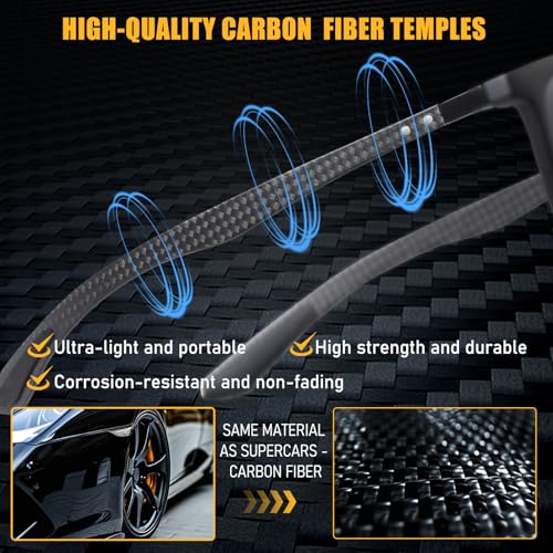 Image of HAOLOTA Polarized Sunglasses for Men Ultralight Carbon Fiber Temple,Square Sunglasses UV400 Protection for Driving /Golf