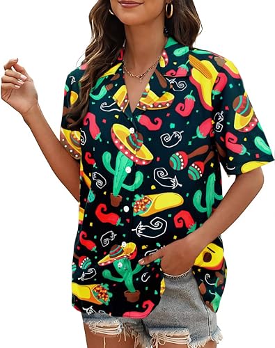 Cinco De Mayo Shirt Women Mexico Mexican Party Hawaiian Shirt Funny Button Down Shirt Short Sleeve Button Up Blouse Tops2