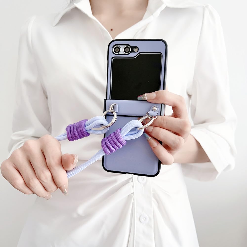 Etui na telefon z paskiem na nadgarstek ze skóry PU do Samsung Galaxy Z Flip 5 4 3 Flip5 Flip4 Flip3 5G Twarda obudowa, różowy krótki smycz, do Samsung Galaxy Z Flip3