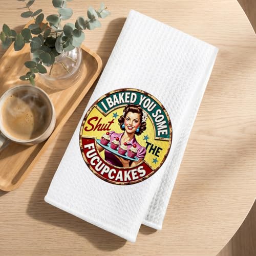 Image of 2 Pcs Funny Kitchen Towels 24x14 Inch, i Baked You Some Cake Reusable Dish Towels for Kitchen Bathroom Decor, Waffle Weave Hand Cloth Tea Towel, Funny Birthday Gifts for Women Friend Girls