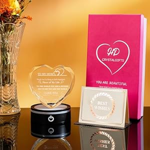 Gifts for Mom Crystal Heart Keepsake with LED Base Meaningful Gift to Mom for Mother's Day Birthday Day Valentine's Gifts for Mom Crystal Heart Keepsake with LED Base Meaningful Gift to Mom for Mothers Day Birthday Day Valentines