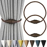Nieffeiy 2 Pack Magnetic Curtain Tiebacks Rope Modern Handmade Curtain Tie Backs Decorative Drapes Weave Holdbacks for Window Décor, Coffee