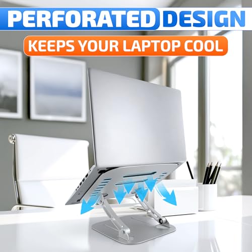 Laptop Stands Height & Angle Adjustable Computer Stand for Laptop -Portable Computer Holder for Desk with Ventilation Slots for Enhanced Airflow - Adjustable Laptop Stands for Desk with Silicone Pads