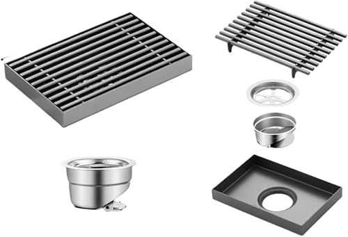 Paqwtyb 10Cm*15Cm Gray Floor Drain, Outdoor Garden Bathroom Large Displacement Stainless Steel Floor Drain