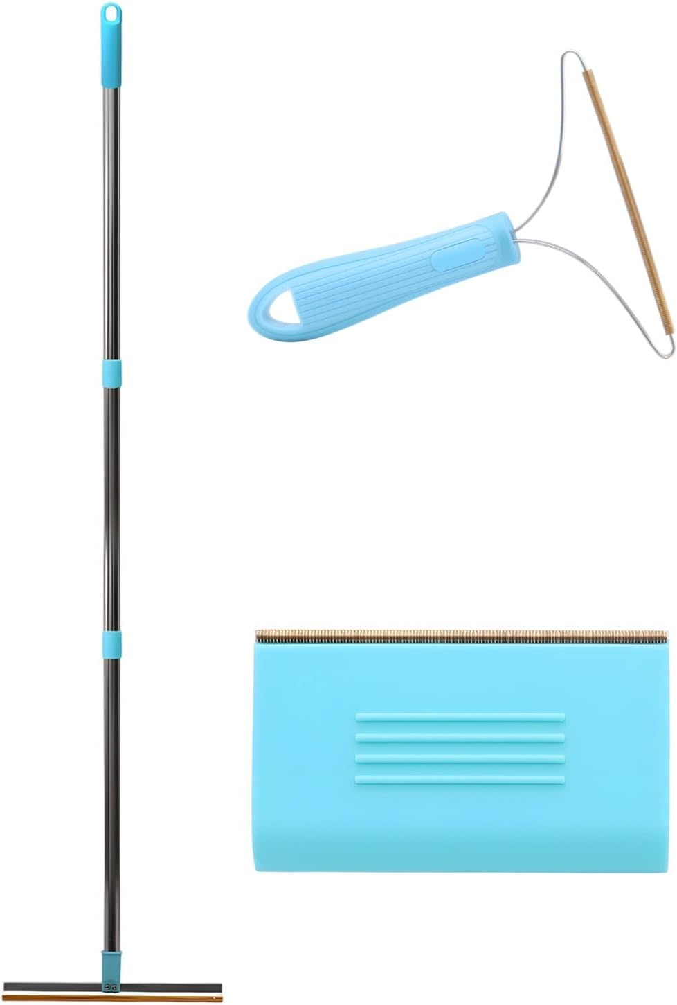 3 Pcs Pet Hair Removal Tool Set, Blue, for Carpet Couch and Car Interior Detailing, Includes Y-Shaped Small Silicone Scraper, Multifunctional Cat and Dog Brush