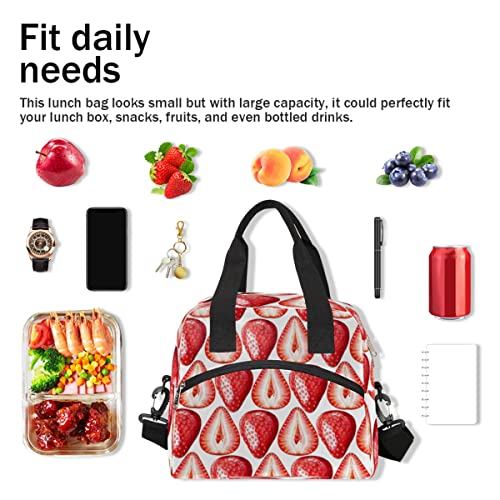 Koblen Strawberry Fruit Plant Insulated Lunch Bag For Women Men Reusable Lunch Box Cooler Tote Shoulder Bag Lunch Container For Adult Office Work Picnic Travel Outdoor #TOP1