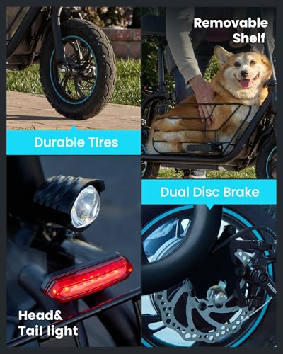 Gyroor Adults Electric Scooter with Large Middle Basket, 550W Motor 18.6 MPH 20 Mile Distance, Foldable E-Scooter with seat for Pets & Cargo