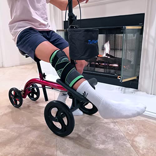 Tuffcare Smooth Seated Knee Scooter, Slow Propelled Steerable Mobility Knee Walker Crutches, Wheelchair Alternative with Dual Brakes, Fits Height of 5’2”-6’3” (Solid Rubber Tires, Cobalt Blue)