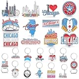 Highergo 24 Pcs Chicago Metal Souvenirs Gift 12 Chicago Metal Fridge Magnet Magnetic Stickers 12 Souvenirs Keychains Bottle Opener Keyring Travel Gift for Women Men