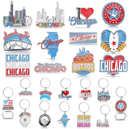 Highergo 24 Pcs Chicago Metal Souvenirs Gift 12 Chicago Metal Fridge Magnet Magnetic Stickers 12...