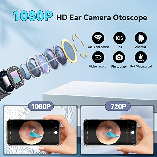 Ear Wax Removal - R1 Earwax Remover Tool With 1080P Hd Camera 6 Led Lights - Wireless Ear Cleaner Built-In Wifi - Earwax Removal Kit Compatible With Iphone Android - 8 Pcs Accessories #TOP1