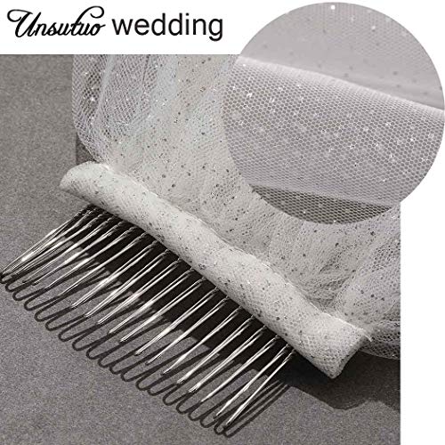 Unsutuo Cathedral 1 Tier Bride Wedding Veil Sparkling Long Bridal Tulle Veil With Comb Drop Veil Cut Edge For Bride (118''W, White) #TOP4