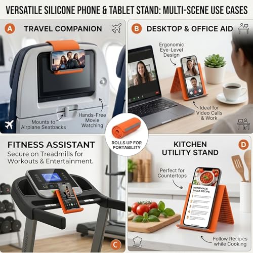 Image of ZORBES Multi-Functional Foldable Mobile & Tablet Stand, Multi-Angle Adjustable, Hanging Screen Clip & Riser, Portable Anti-Slip Stand for Phones, Tablets and Notebooks, Lightweight & Portable Design