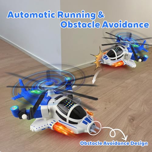 victob Light-Up Helicopter Toy for Toddlers, 360° Rotating Airplane Toy with Music and Bump & Go, Birthday Gift for Boys Ages 3-5 (Blue) - Thumbnail 3
