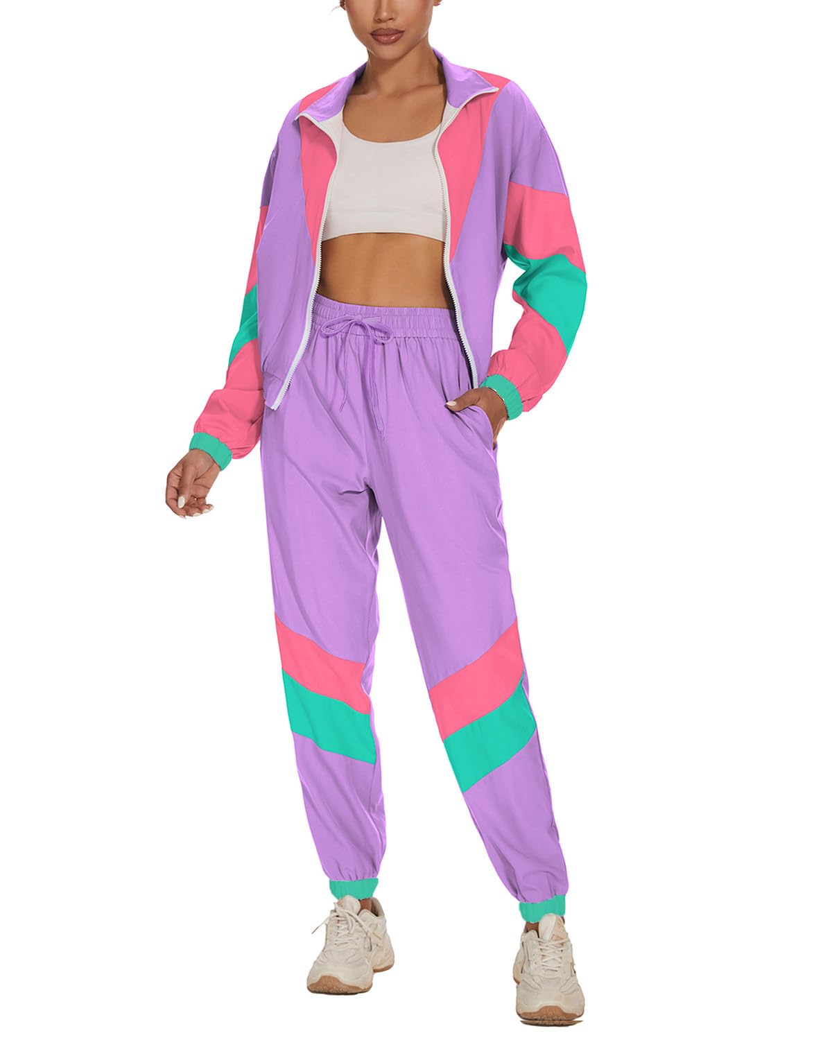 UOUA Women's Color Block 2 Piece Tracksuit