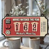 NAZENTI Personalized Vintage Movie Tracker Sign, Custom Movies Watched This Year Counter Signage, Wooden Cinema Countdown Board, Film Lover Gift, Movie Lover Gifts 01