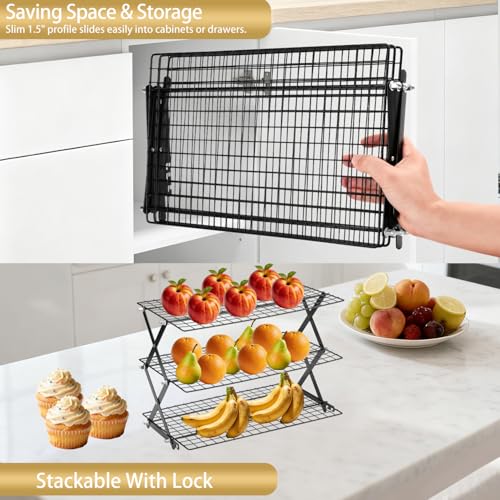 3-Tier Stackable Cooling Rack for Baking, Collapsible Wire Cookie Rack with Adjustable Heights, Non-Stick Roasting & Drying Rack for Cupcakes, Pies and Pastries, Space-Saving Kitchen Essential by Wisvenio - Used condition - Image 6