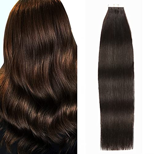 Tape in Hair ExtensionsHuman Hair , 100% Real Human hair #2 Dark Brown 16inch 50g 20pcs/pack Straight Skin Weft Remy Tape in Human Hair Extensions
