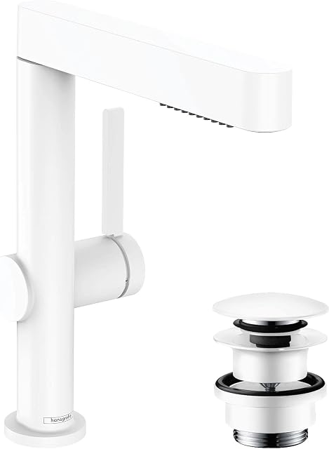hansgrohe Finoris Jednouchwytowa bateria umywalkowa 230 z wyciąganą wylewką 2jet i kompletem odpływowym Push-Open biały matowy, 76063700