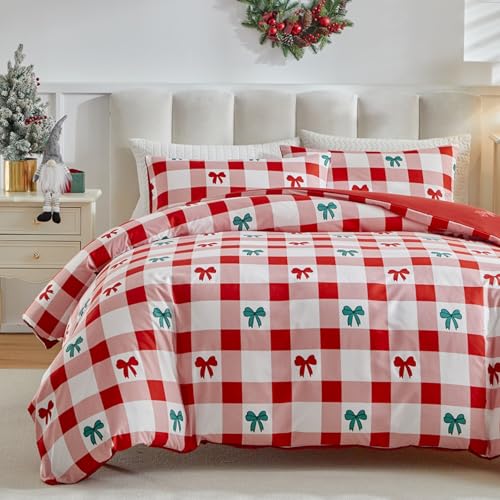 Freyamy Weihnachts Bettwäsche 220x240cm Kinder Weiß Rot Grün...