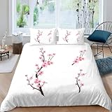 Funda Nordica Cama 105 Rama de Flor de Durazno Microfibra Suave 3D Funda Nórdica 200x200 Estampado Blanca Ropa de Cama con Cremallera Fundas Edredón con 2 Fundas Almohada g-1246