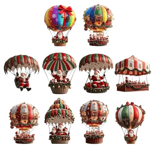 Weihnachtsmann Dekorationsgegenstände - 2D Weihnachts Aus Holz 10-Teilig - Weihnachtsmann Luftballon Feiertags-Dekoration | Für Garten Hof Treppe Wohnzimmer Festliche Party Auto Zuhause Wand Tür