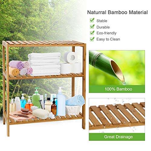 Bamboo Shelf Bathroom 3-Tier Storage Shelves Stand Rack Multifunctional Shelving For Bedroom Kitchen Living Room #TOP1