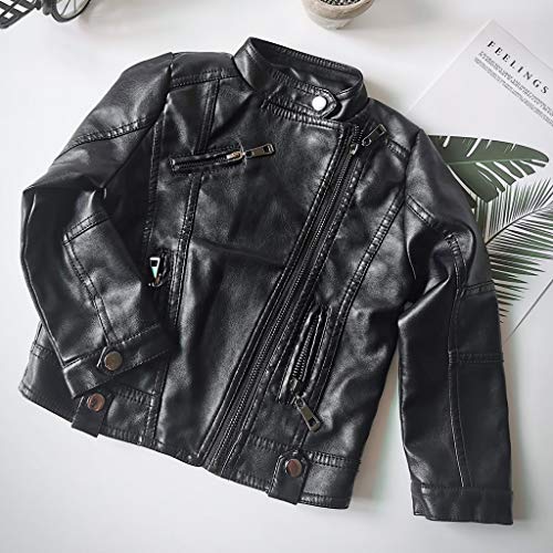 Boys Girls Spring Motorcycle Faux Leather Jackets with Obliqu𝚎 Zipper Girls Leather Jacket with Pockets3