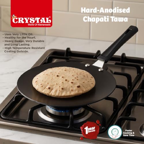 Image of Crystal Hard-Anodised Roti Tawa 250 MM | Thick Base for Uniform Heating | Metal Spoon Friendly | Ideal for Roti, Chapati, Paratha etc