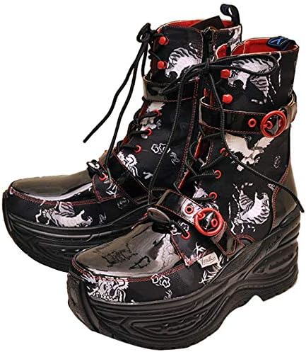 Amazon Yosuke U S A ヨースケ 厚底 スニーカー ハイカット 厚底ブーツスニーカー ラバーソール レースアップブーツ 23 5cm ブラックレッド ノーブランド品 ブーツ ブーティ