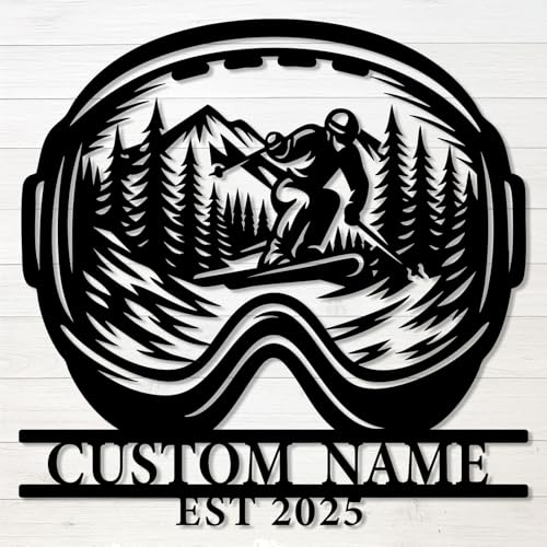 Personalized Skiing Metal Sign – Custom Name Winter Sports