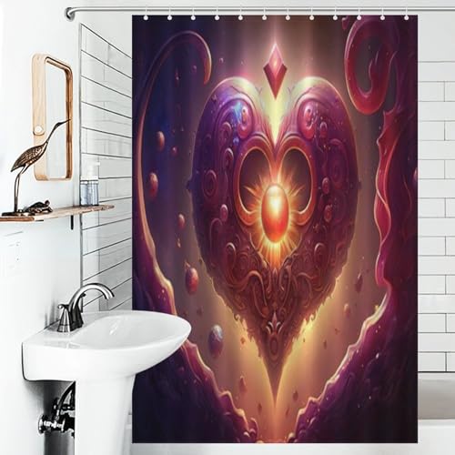 Rideau de douche coeur rouge 122x183 cm en polyester imperméable - 6