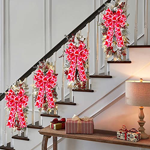 Valentine's Day Wreath Bow Large Red Heart Printed Valentine's Day Bow Gift Bow Tree Topper For Valentine's Day Wedding Mother's Day Front Door Indoor Outdoor Home Decoration #TOP6