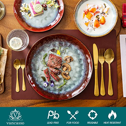 Vancasso Starry 12 Pieces Red Dinnerware Set, Reactive Change Glaze Dinner Set, Plates And Bowls Set #TOP3