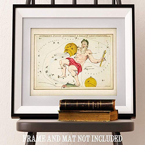 Aquarius Zodiac Antique Constellation Poster - Vintage Astrology Constellation Print, Mythological Antique Decor, Star Sign Room Decoration And Birthday Gift Idea, 11X14 Unframed Art Print Poster #TOP2