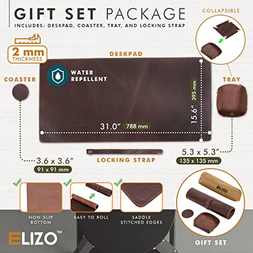 Leather Desk Pad Real Leather Desk Mat (32X16) Desk Cover Desk Blotter Desk Protector Large Computer Mat For Keyboard Gaming Mouse Pad (Hickory 2Mm) Table Laptop Mat Office Desktop Accessories Elizo #TOP1