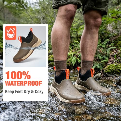 HISEA Men's Ankle Rain Boots Waterproof, Anti-Slip Traction Outdoor Neoprene Walking Shoes, Lightweight Travel Sneakers for Mens Business Casual Wear — view 5