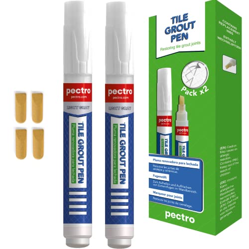 Stylo à joint carralage couleur GRIS Pectro 8ml PACK x 2 unités | Restaure la couleur des joints de la salle de bain et de la cuisine | Rénovateur de coulis gris clair - foncé - moyen (Gris clair)