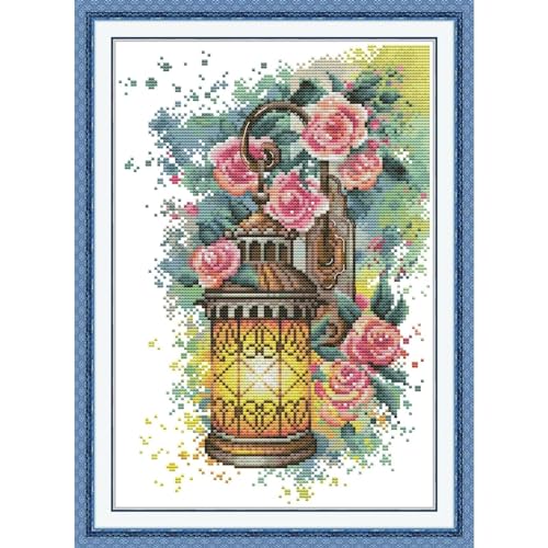 Image of ITSTITCH Stamped Cross Stitch Kits - Full Range of Embroidery Patterns for Beginners or Adults,14 CT 2 Strands DIY Counted Needlepoint Arts Craft-Rose Wall Sconce 10.6x14 inch