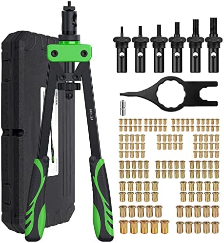 Proster 14" Heavy duty Hand Rivet Nut thread Setter Kit with 6pcs Metric Mandrels 150Pcs Rivet Nut Green