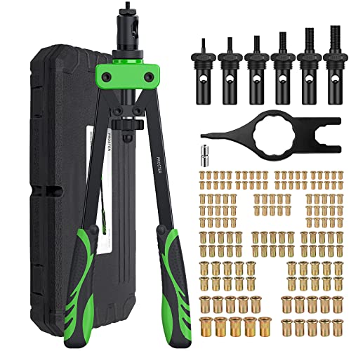 Proster 14' Heavy duty Hand Rivet Nut/thread Setter Kit with 6pcs Metric Mandrels, 150Pcs Rivet Nut