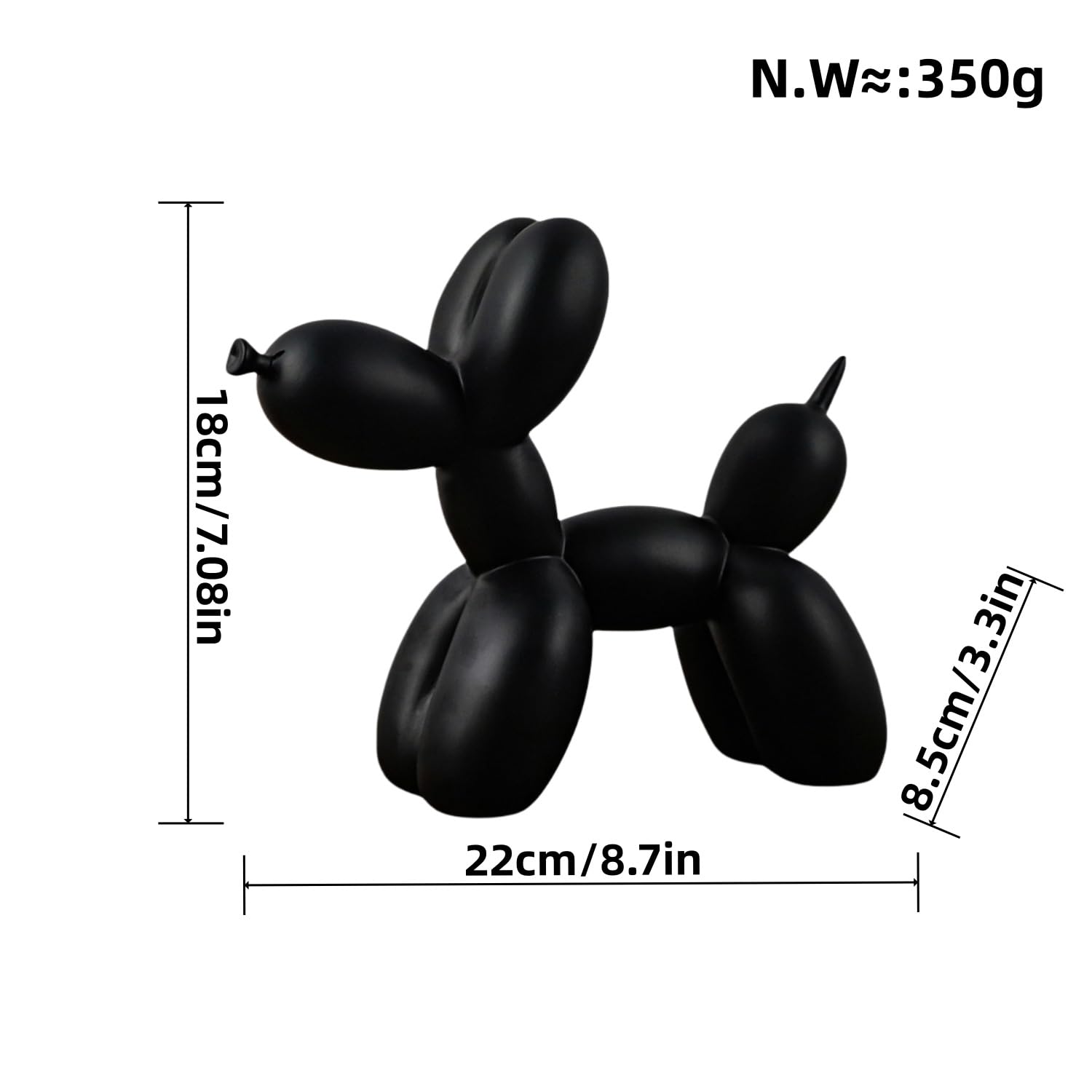 Sculpture Chien Ballon Statue Décoratives, pour Bureau Salon Chambre à Coucher décoration Matériel de Résine, 8.7 inches (Noir)