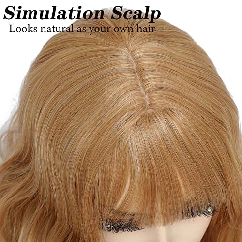 Soku Strawberry Blonde Wigs With Bangs Synthetic 14" Medium Length Bob Curly Pastel Wigs For Women Short Bob Wavy Hair Wigs Blonde Braided Wigs For Girls Cosplay Christmas Gift #TOP4