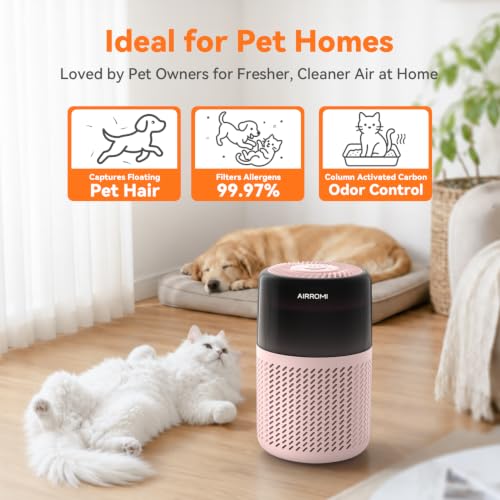 AIRROMI HEPA Air Purifier for Quiet Bedroom, Home with Pets,Removes Pet Odor,Cat Litter Smell,Dust,Smoke&Allergies, with Scents,360°Air Cleaner,A2005 Pink by AIRROMI - Used condition - Image 4