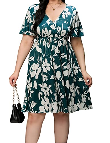 Image of ShopWonder Plus Size Dress Women's V Neck A-Line Knee Length Wrap Swing Dresses Plus Size A Line Party Mini Dress